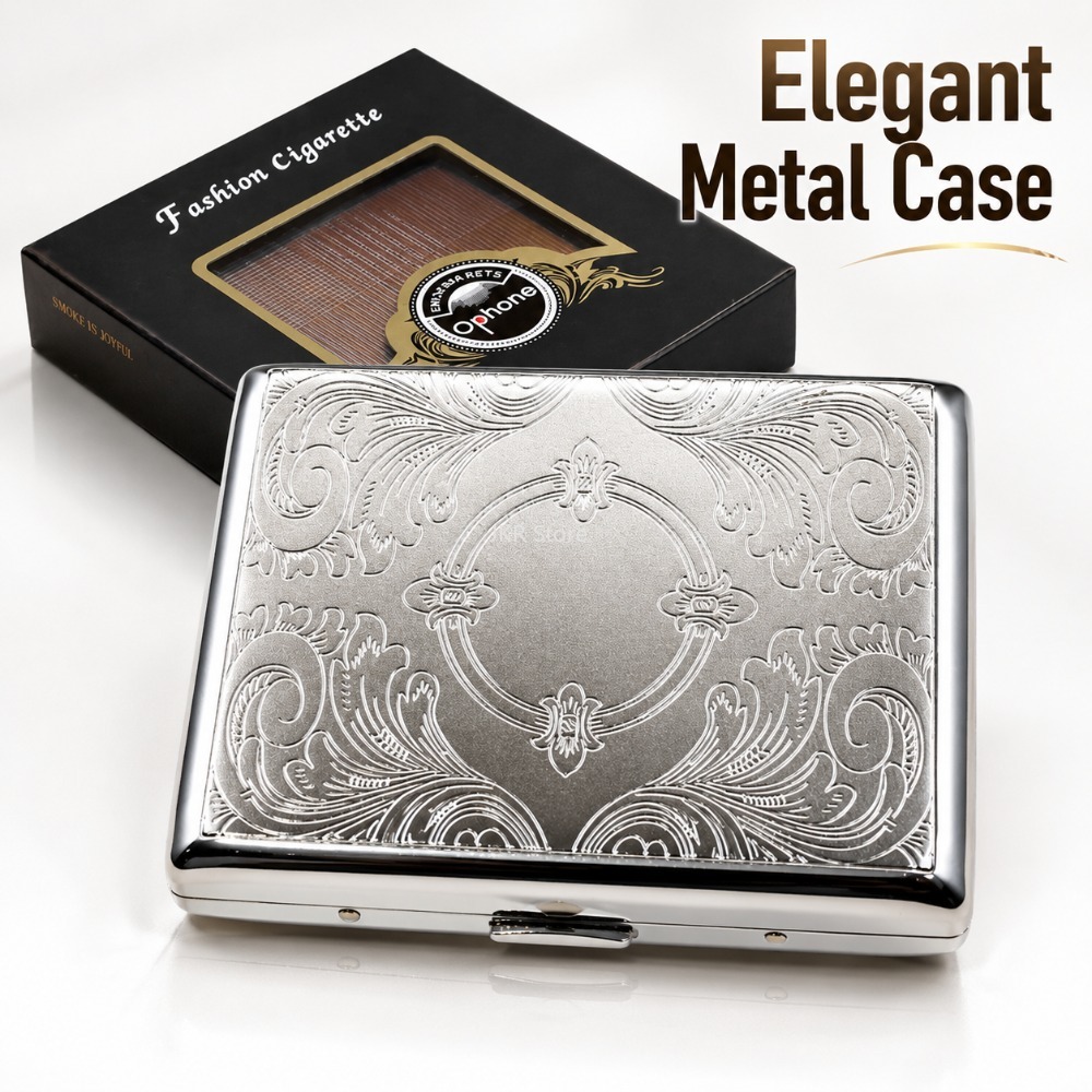 Men'S Accessories - กล่องใส่บุหรี่สแตนเลสแบบพกพา ลายนูน กล่องโลหะสำหรับเก็บบุหรี่ อุปกรณ์เสริมสำหรับการสูบบุหรี่สำหรับผู้ชายและผู้หญิง เหมาะสำหรับพกพาในชีวิตประจำวันและการเดินทาง