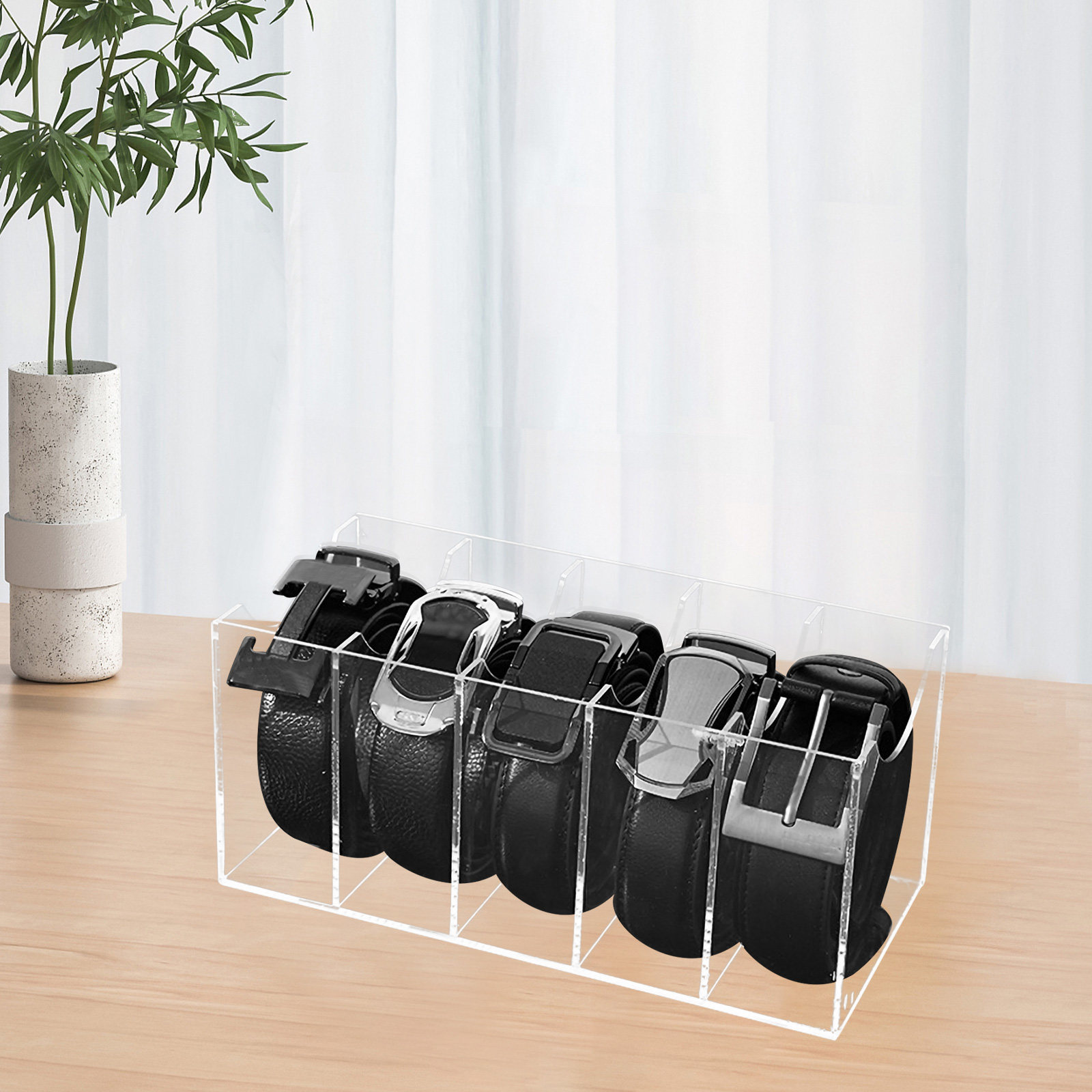 Men Accessories Box - กล่องเก็บเข็มขัดอะคริลิคแบบโปร่งใส 5 ช่อง สำหรับจัดเก็บเข็มขัดในตู้เสื้อผ้า อุปกรณ์จัดเก็บเนคไทสำหรับผู้ชายและผู้หญิง