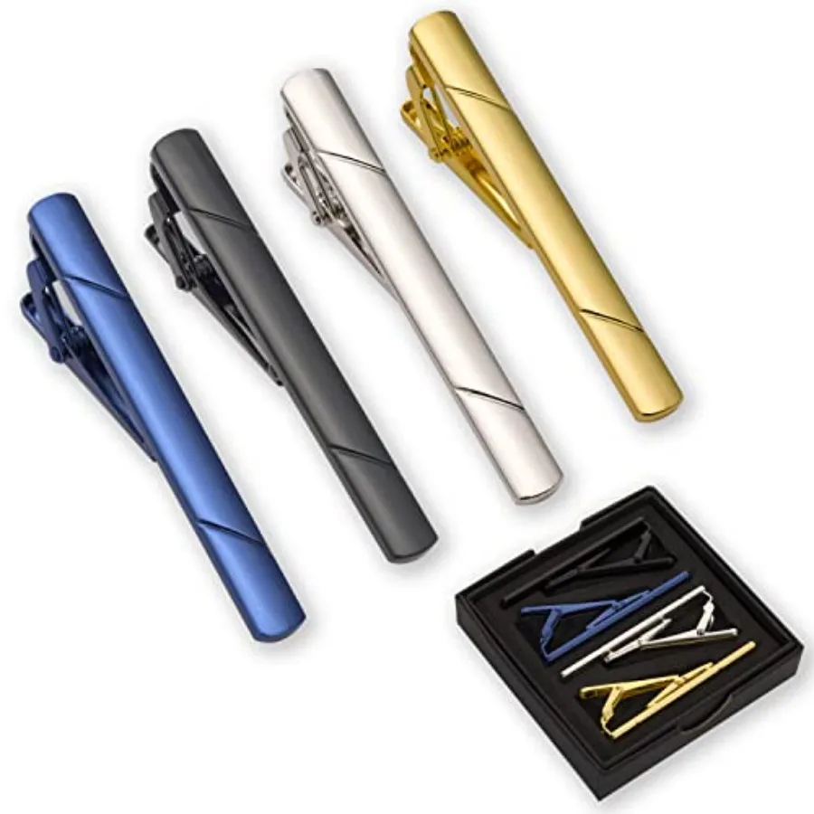 Men Accessories Box - คลิปหนีบเนคไทสำหรับผู้ชาย 4 ชิ้น พร้อมกล่องของขวัญ อุปกรณ์เสริมชุดสูท เครื่องประดับผู้ชาย