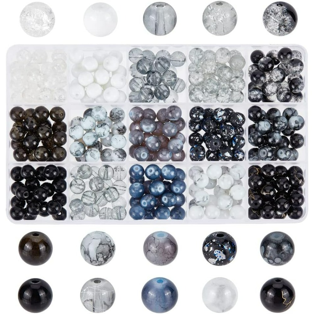 Men Accessories Jewellery - 300 ชิ้น 8 มิลลิเมตรลูกปัดแก้วสีดํา 15 สีสร้อยข้อมือลูกปัดหินอ่อนลูกปัด