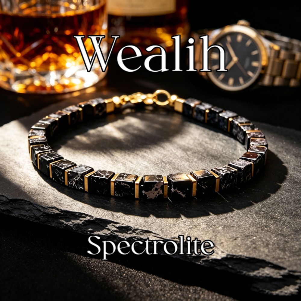 Men Accessories Jewellery - สร้อยข้อมือลูกปัดหินกลิตเตอร์ทรงสี่เหลี่ยมสไตล์วินเทจ ดึงดูดความมั่งคั่งและโอกาสมั่งคั่ง เครื่องประดับทำมือจากหินธรรมชาติที่อ่อนโยนต่อผิว เหมาะสำหรับสวมใส่ในชีวิตประจำวันและเป็นของขวัญสำหรับทั้งชายและหญิง