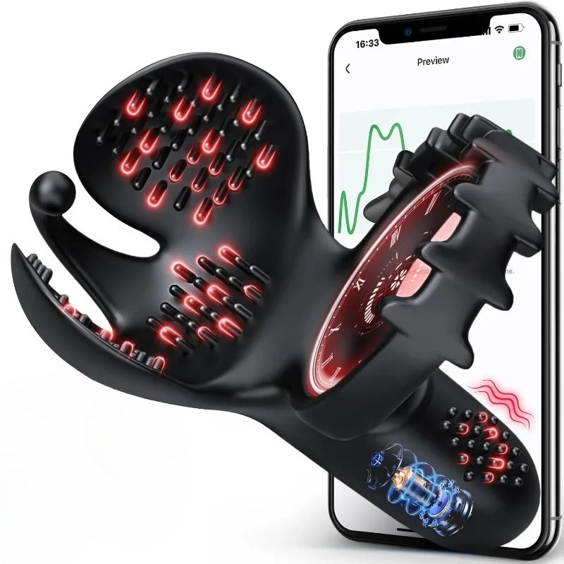Men Accessories App - แหวนสั่นกระตุ้นอวัยวะเพศชาย ควบคุมผ่านแอพ ช่วยชะลอการหลั่ง ปรับขนาดได้ ใช้สำหรับผู้ชายและคู่รัก