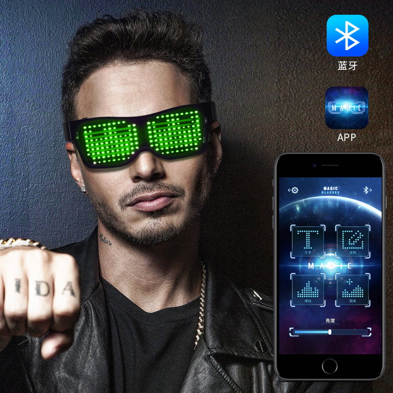 Men Accessories App - แว่นตา LED สำหรับผู้ใหญ่ ควบคุมผ่านแอพบลูทูธ สำหรับงานปาร์ตี้ ผู้หญิง