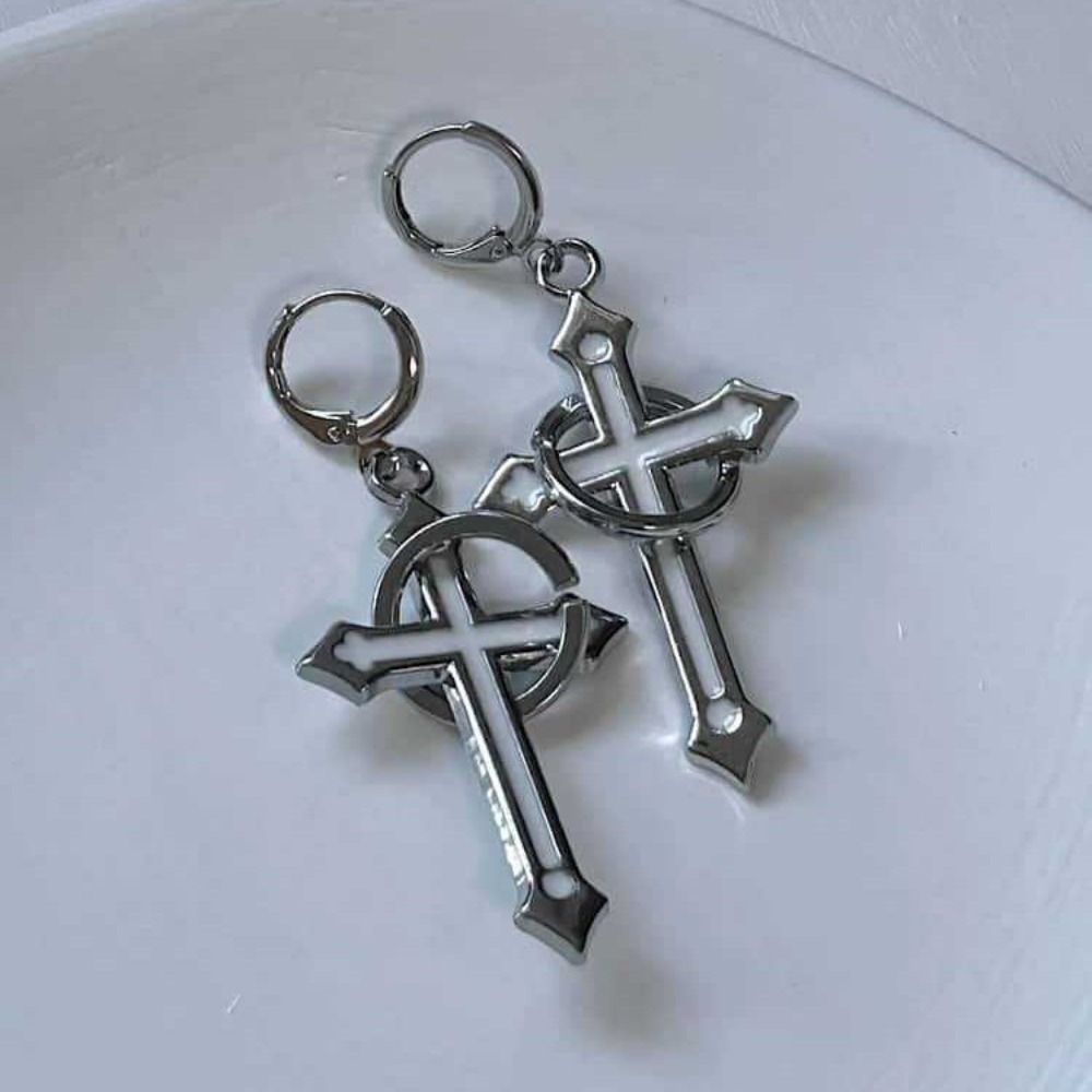 ต่างหูห่วงวงกลมสีเงินสไตล์ร็อค - Men Accessories Aesthetic บทวิจารณ์และราคา
