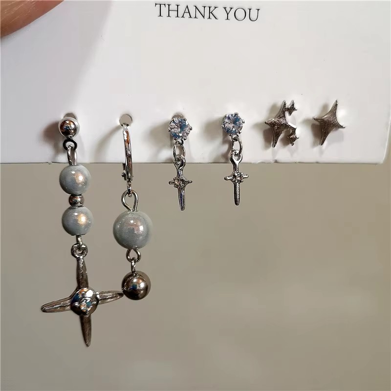 6ชิ้นเซ็ตต่างหูจี้รูปดาวคริสตั - Men Accessories Aesthetic บทวิจารณ์และราคา