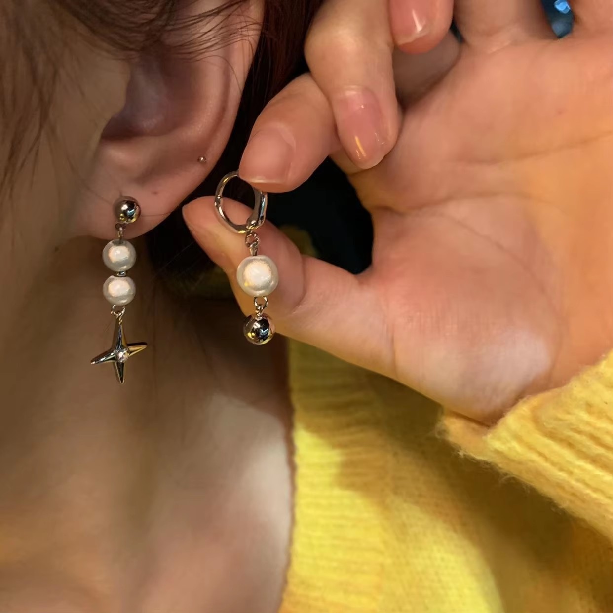 6ชิ้นเซ็ตต่างหูจี้รูปดาวคริสตั - Men Accessories Aesthetic บทวิจารณ์และราคา